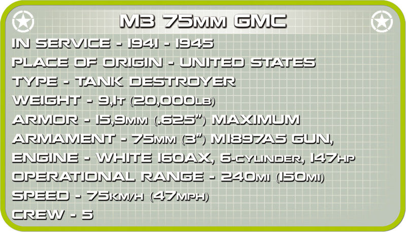 M3 Gun Motor Carriage 576 Piece Block Kit Technical Data