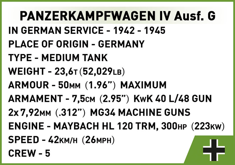 Panzer IV Ausf. G, 559 Piece Block Kit Technical Information