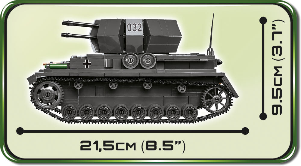 Flakpanzer IV Wirbelwind, 590 Piece Block Kit Side View Dimensions