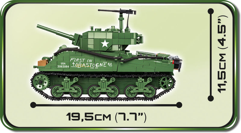 M4A3E2 “Jumbo” Sherman Tank 720 Piece Block Kit Side View Dimensions