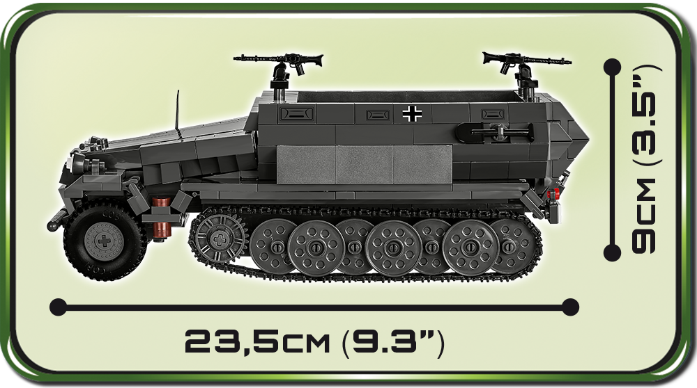 Sd.Kfz. 251/1 Ausf. A Halftrack, 590 Piece Block Kit Side View Dimensions