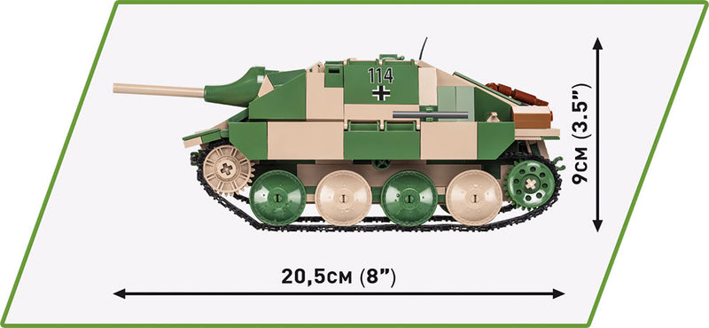 Jagdpanzer 38(t) “Hetzer”, 555 Piece Block Kit Side View Dimensions