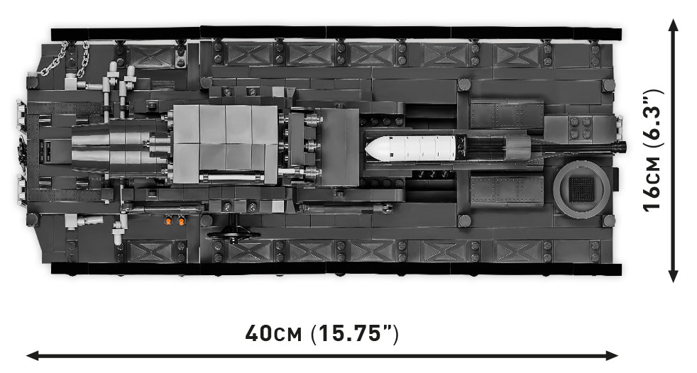 60 cm Karl-Gerät 040 “ZIU” Self-Propelled Mortar 1574 Piece Block Kit Top View Dimensions