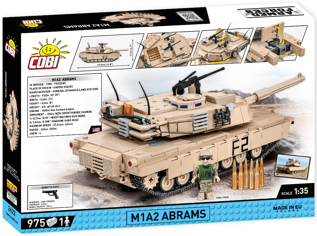 M1A2 Abrams Main Battle Tank, 975 Piece Block Kit Back Of Box