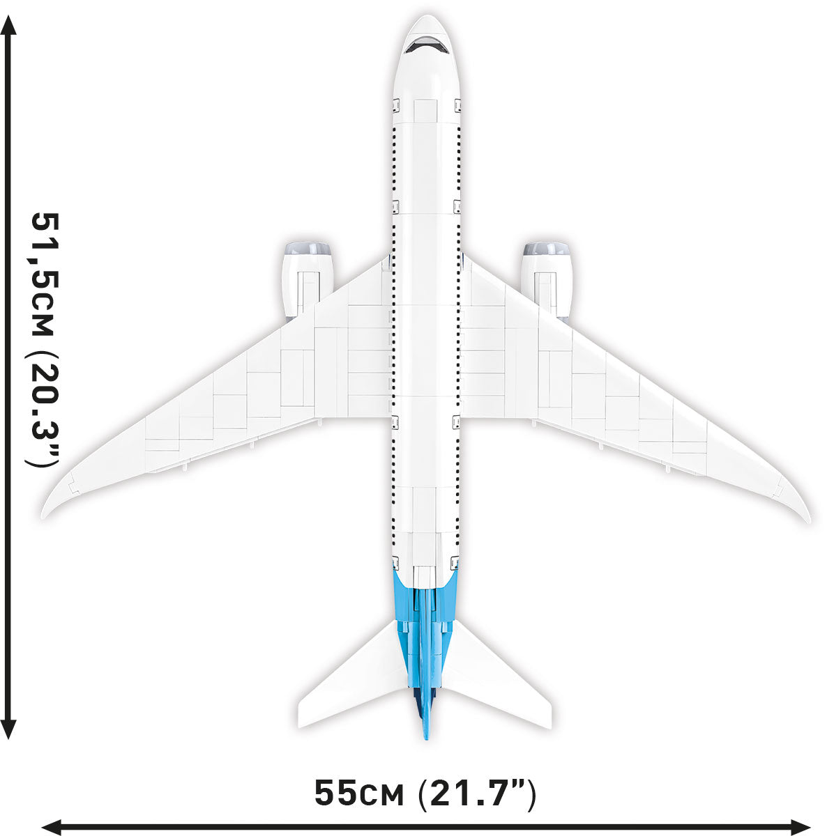 Boeing 787 Dreamliner, 836 Piece Block Kit Top View Dimensions