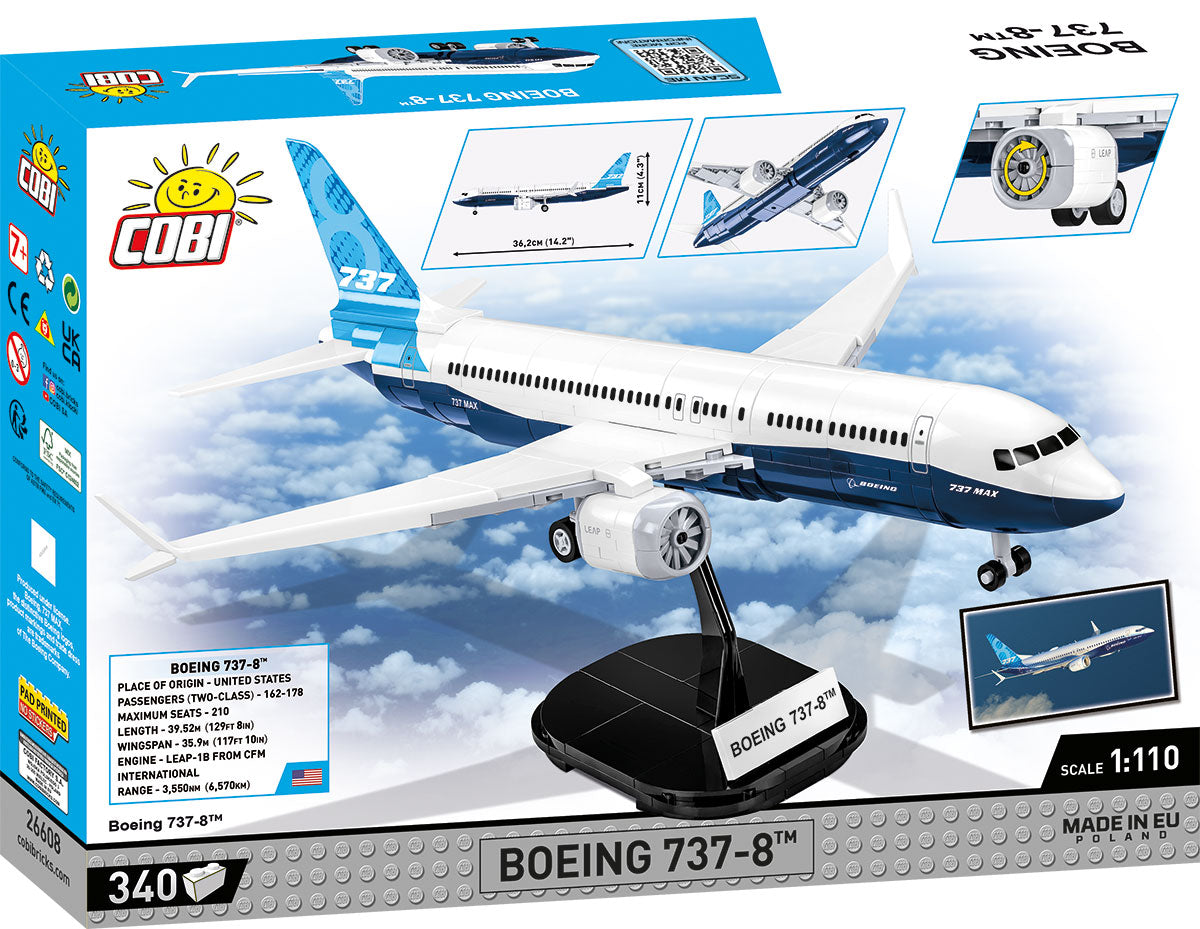 Boeing 737-8 Max, 340 Piece Block Kit Back Of Box