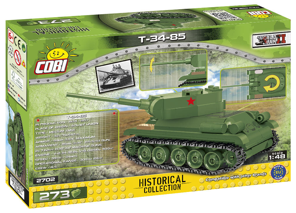 T-34/85 Soviet Tank, 273 Piece Block Kit Back Of Box