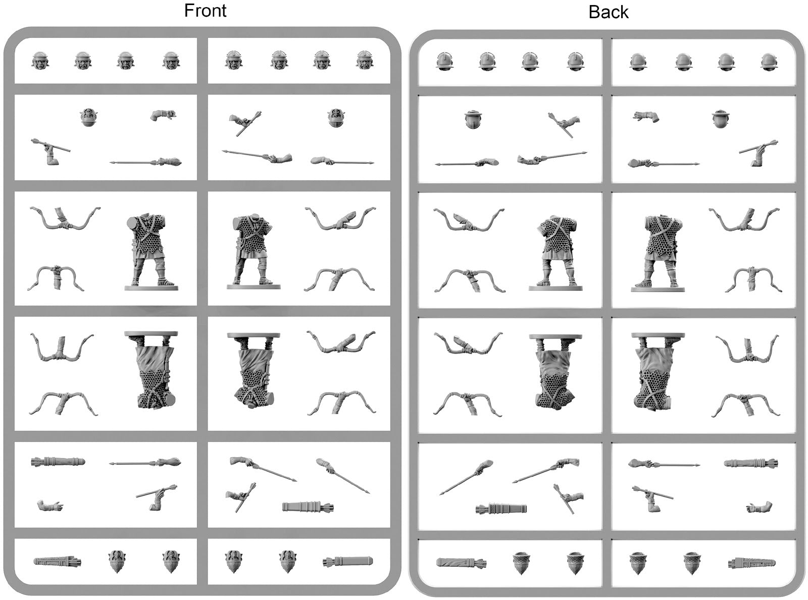 Early Imperial Roman Auxiliary Archers, 28 mm Scale Model Plastic Figures Example Frame