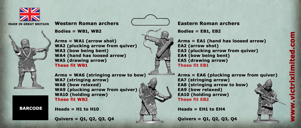 Early Imperial Roman Auxiliary Archers, 28 mm Scale Model Plastic Figures Contents