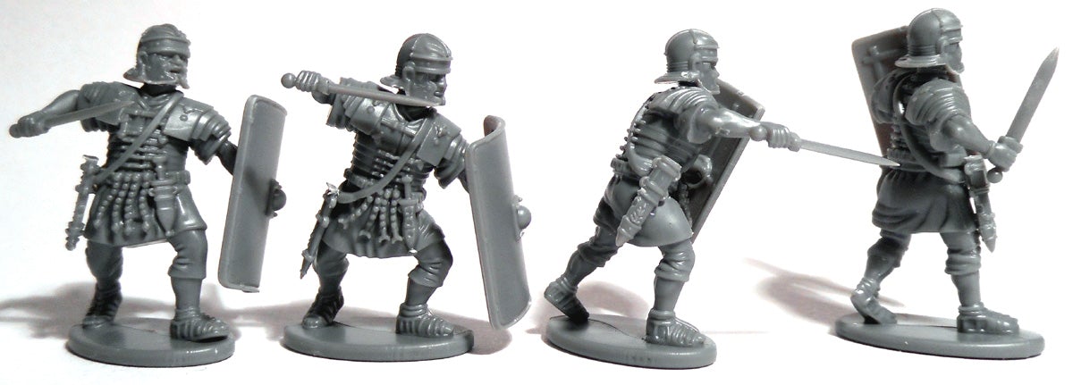 Early Imperial Roman Legionaries Attacking, 28 mm Scale Model Plastic Figures Unpainted Example