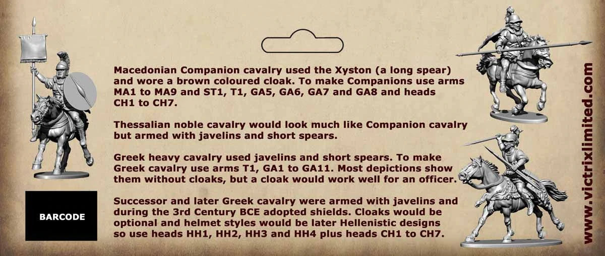 Macedonian Greek Successor Heavy Cavalry, 28 mm Scale Model Plastic Figures Back Of Label