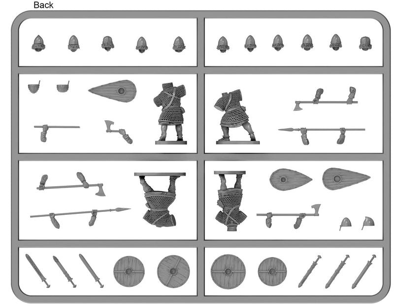 Huscarls (Late Saxons / Anglo Danes), 28 mm Scale Model Plastic Figures Frame Back