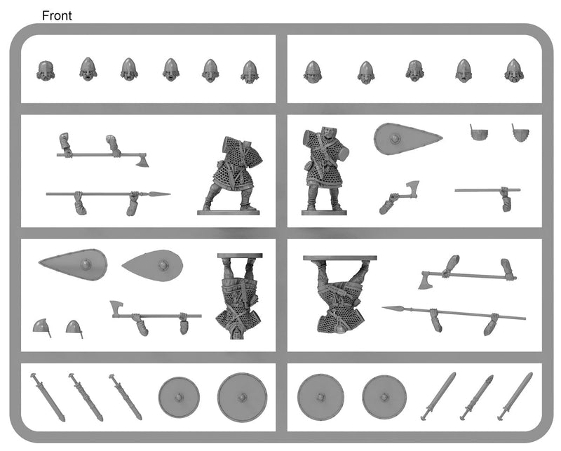Huscarls (Late Saxons / Anglo Danes), 28 mm Scale Model Plastic Figures Frame Front