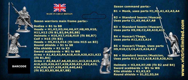 Late Saxons / Anglo Danes, 28 mm Scale Model Plastic Figures Back Of Label