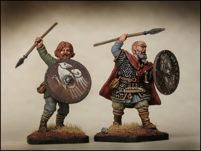 Vikings, 28 mm Scale Model Plastic Figures Painted Spearmen