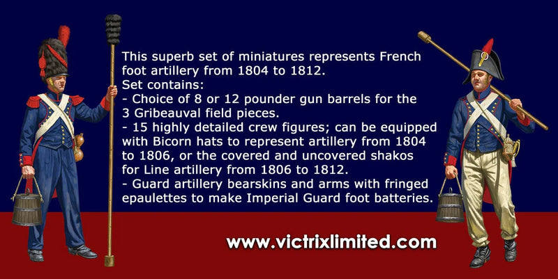 Napoleonic French Foot Artillery 1804 - 1812, 28 mm Scale Model Plastic Figures Back Label