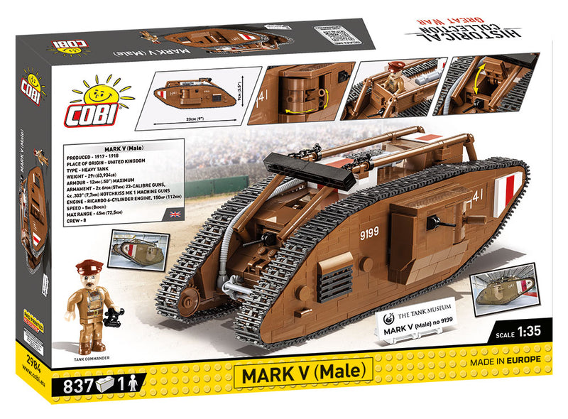 British Tank Mark V “Male” WWI, 837 Piece Block Kit Back Of Box