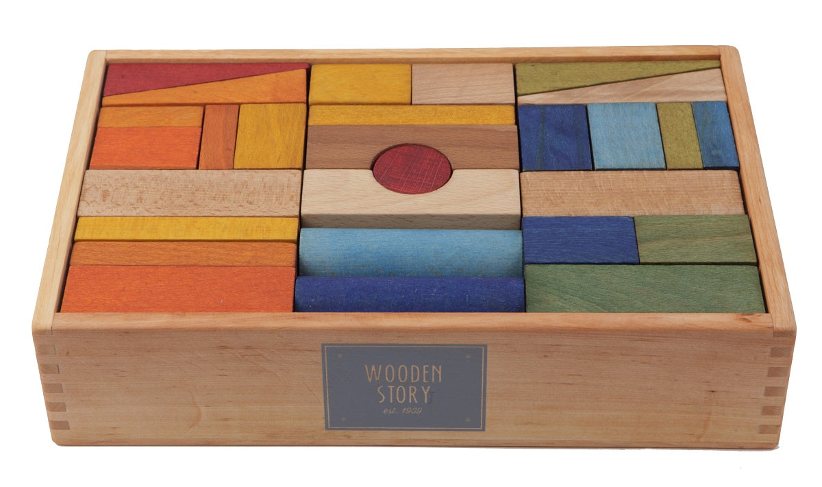 Rainbow Colored Blocks In Extra Large Tray - 63 pcs By Wooden Story