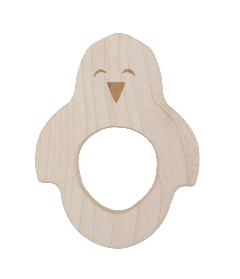 Penguin Shaped Raw Wood Teether By Wooden Story