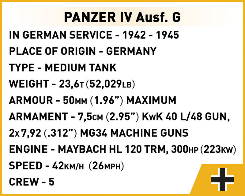 Company of Heroes 3 Panzer IV Ausf. G, 610 Piece Block Kit Technical Information 