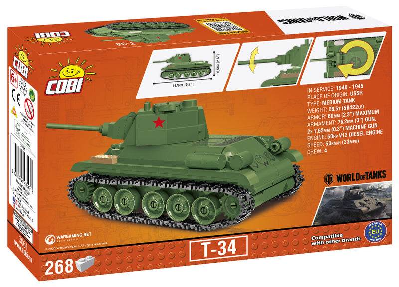 World Of Tanks T-34/76 Tank, 1:48 Scale 268 Piece Block Kit Back Of The Box