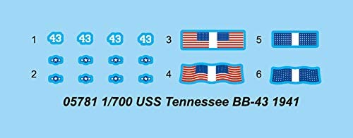 USS Tennessee BB-43 1941, 1:700 Scale Model Kit Decals