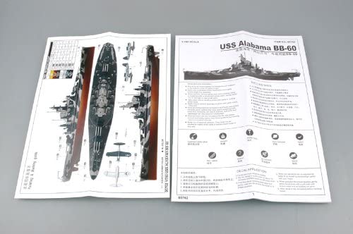 USS Alabama Battleship BB-60, 1:700 Scale Model Kit By Trumpeter Instructions
