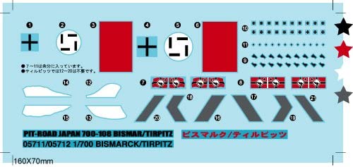 Bismarck Battleship 1941, 1:700 Scale Model Kit Decals