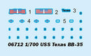 USS Texas Battleship BB-35, 1:700 Scale Model Kit Decals
