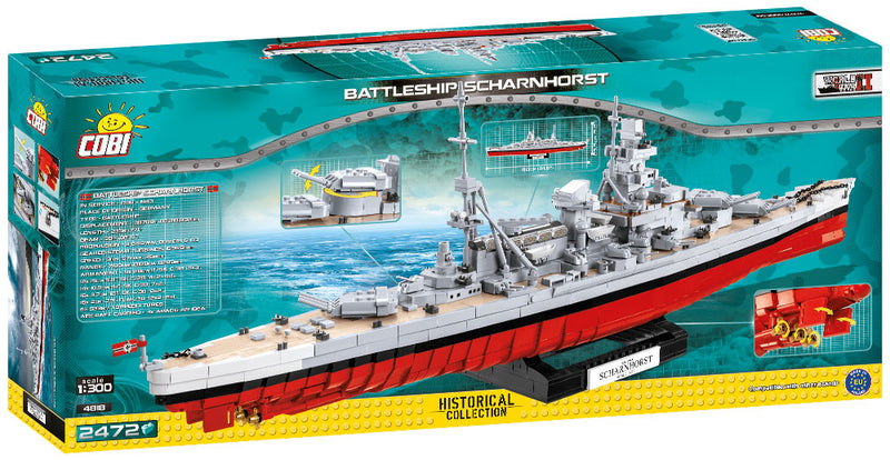 Scharnhorst Battleship 1:300 Scale, 2472 Piece Block Kit Back Of Box