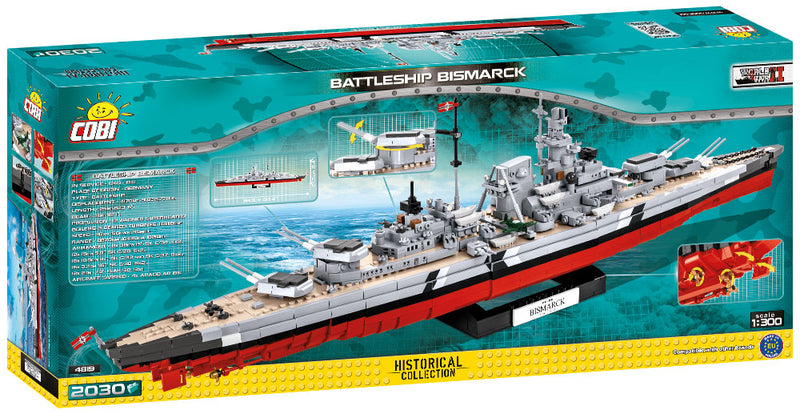 Bismarck Battleship 1:300 Scale, 2030 Piece Block Kit Box Back