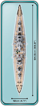 Bismarck Battleship 1:300 Scale, 2030 Piece Block Kit Top View Dimensions