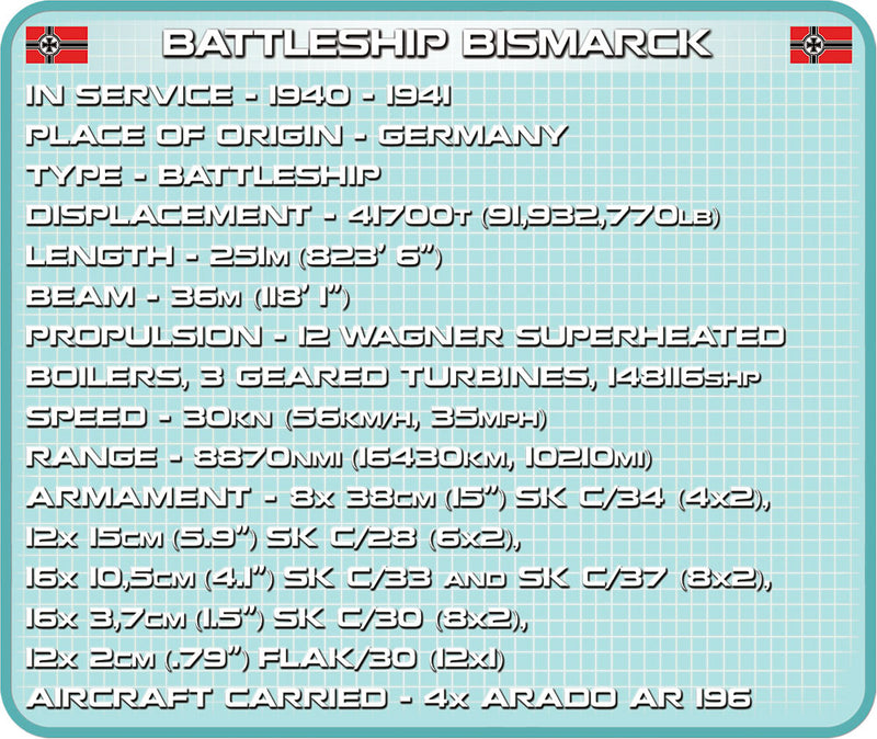 Cobi | Battleship Bismarck 1:300 Scale Block Kit | Bellford Toys