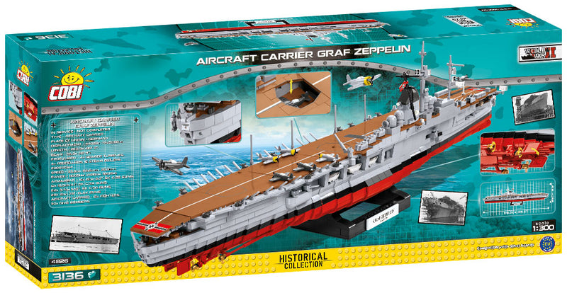 Graf Zeppelin Aircraft Carrier 1:300 Scale, 3136 Piece Block Kit Back Of Box