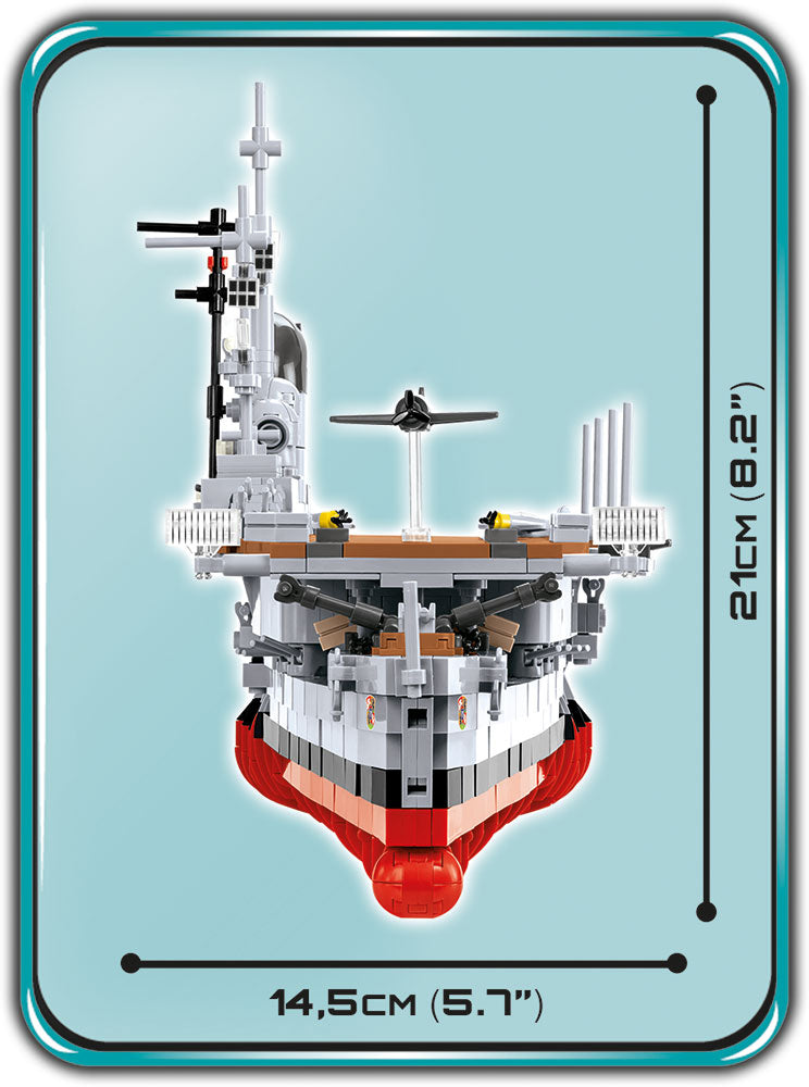 Graf Zeppelin Aircraft Carrier 1:300 Scale, 3136 Piece Block Kit Front View Dimensions