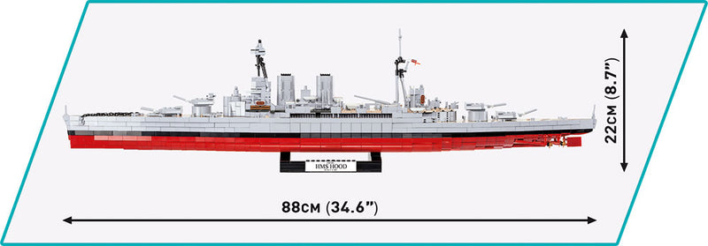 HMS Hood Battlecruiser 1:300 Scale, 2613 Piece Block Kit Side View With Dimensions