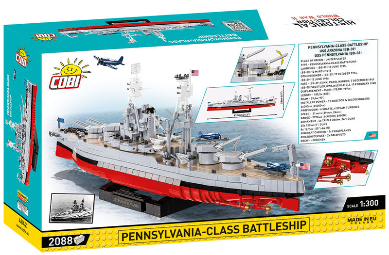Pennsylvania Class Battleship (2 In 1) Executive Edition, 1/300 Scale 2088 Piece Block Kit Back Of Box