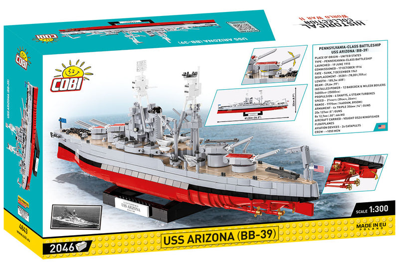 USS Arizona Battleship, 1/300 Scale 2046 Piece Block Kit Back Of Box