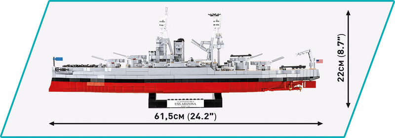 USS Arizona Battleship, 1/300 Scale 2046 Piece Block Kit Port Side View Dimensions