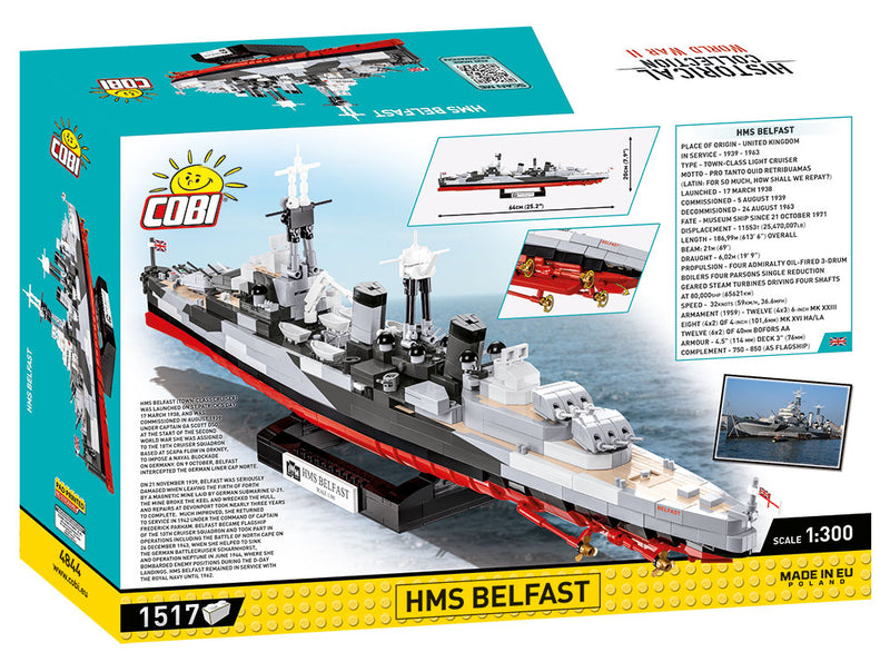 HMS Belfast Light Cruiser 1:300 Scale, 1517 Piece Block Kit Back Of Box