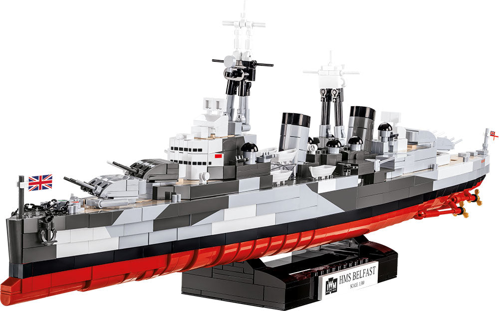 HMS Belfast Light Cruiser 1:300 Scale, 1517 Piece Block Kit Port Bow View