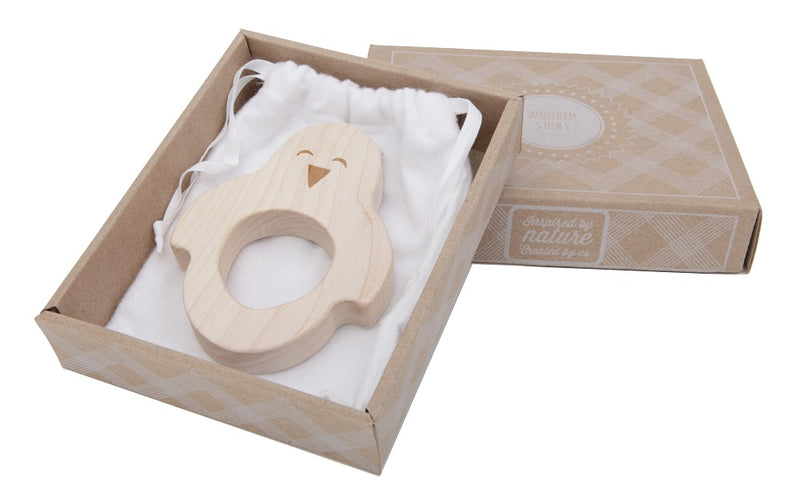 Penguin Shaped Raw Wood Teether