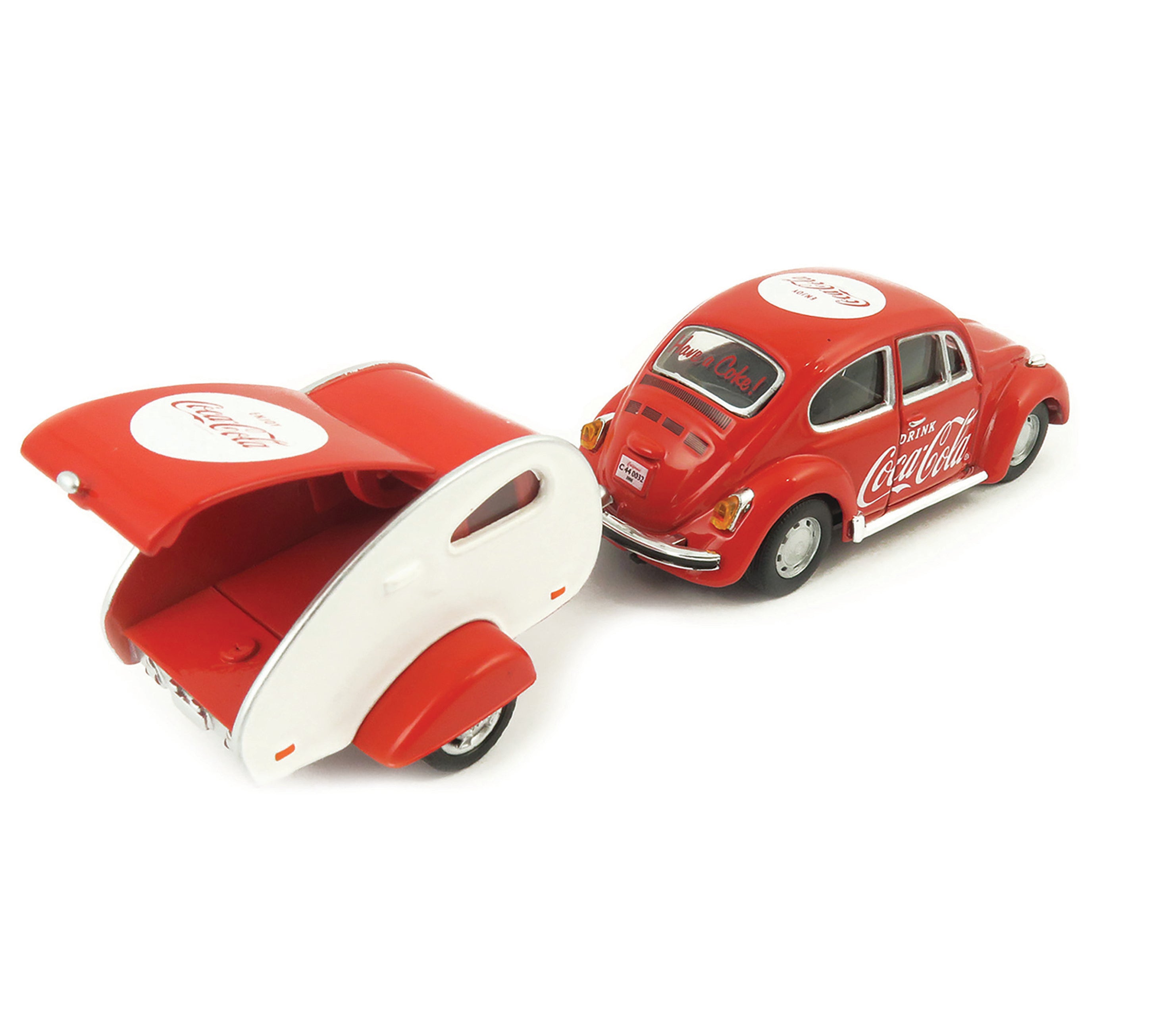 Volkswagen Beetle W/ Teardrop Trailer 1967 “Coca-Cola” 1:43 Scale Diecast Model