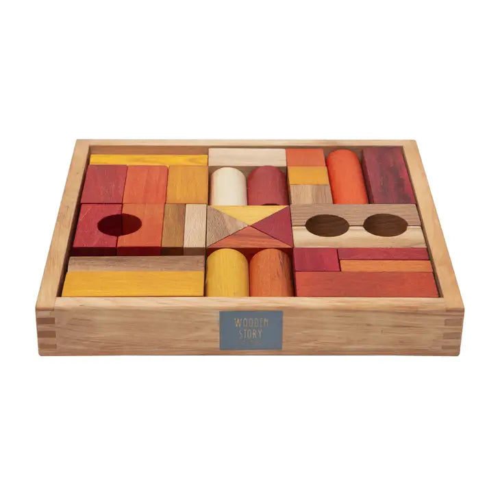 Warm Colored Blocks In Tray - 30 pcs