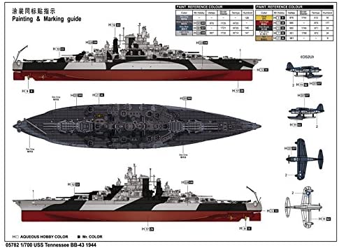 USS Tennessee BB-43 1944, 1:700 Scale Model Kit Paint Guide
