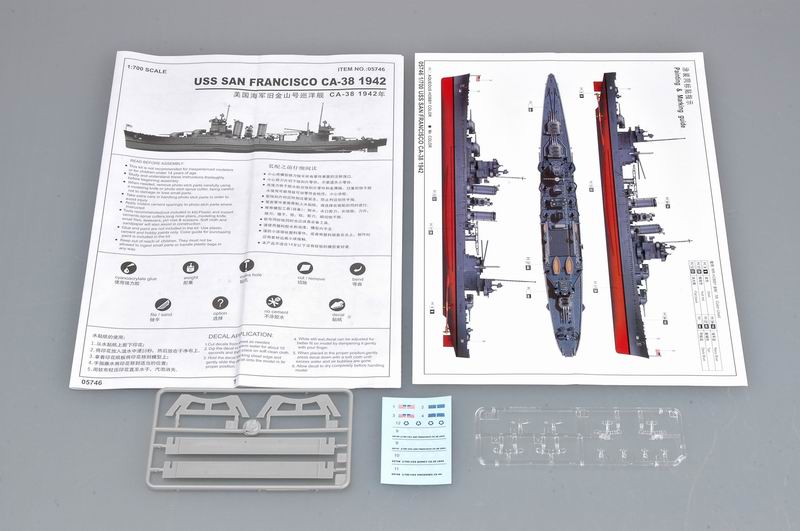 USS San Francisco Heavy Cruiser CA-38 1942, 1:700 Scale Model Kit Instructions, Decals, Stand, Seaplanes