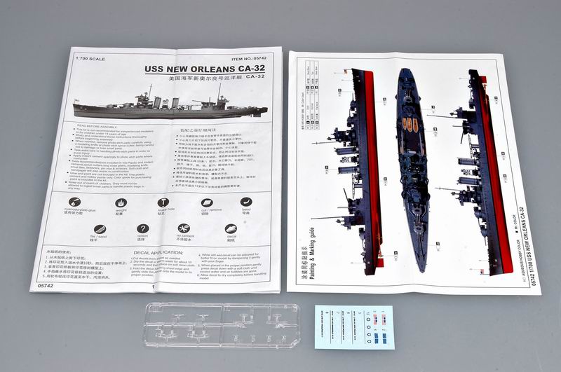 USS New Orleans Heavy Cruiser CA-32 1942, 1:700 Scale Model Kit Instructions, Paint Guide, Decals, e