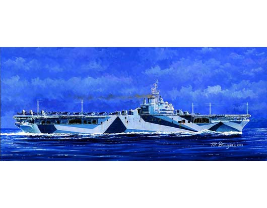 USS Ticonderoga Aircraft Carrier CV-14, 1:700 Scale Model Kit Box Art