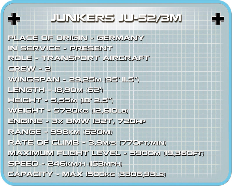 Junkers Ju 52/3m, 548 Piece Block Kit Technical Information