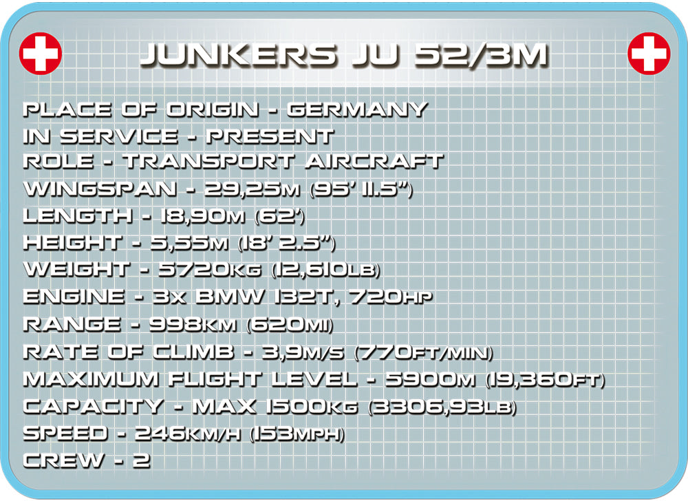 Junkers Ju 52/3m Swiss Air, 542 Piece Block Kit